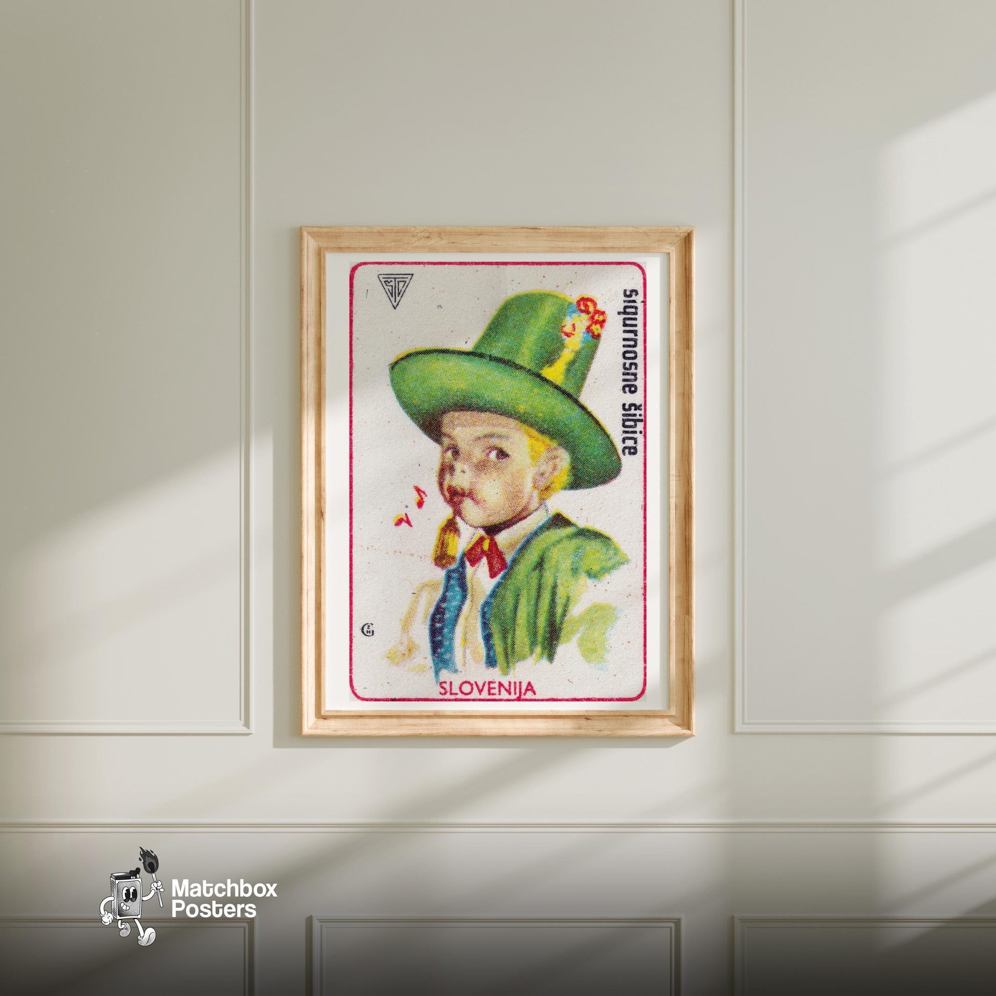 Slovenian Boy - vintage matchbox label print - bedroom mockup