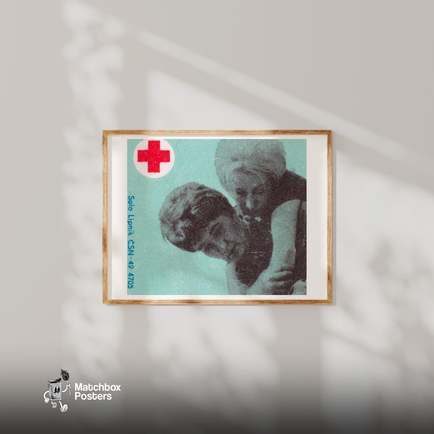 Woman Helping Person - vintage matchbox label print - bedroom mockup