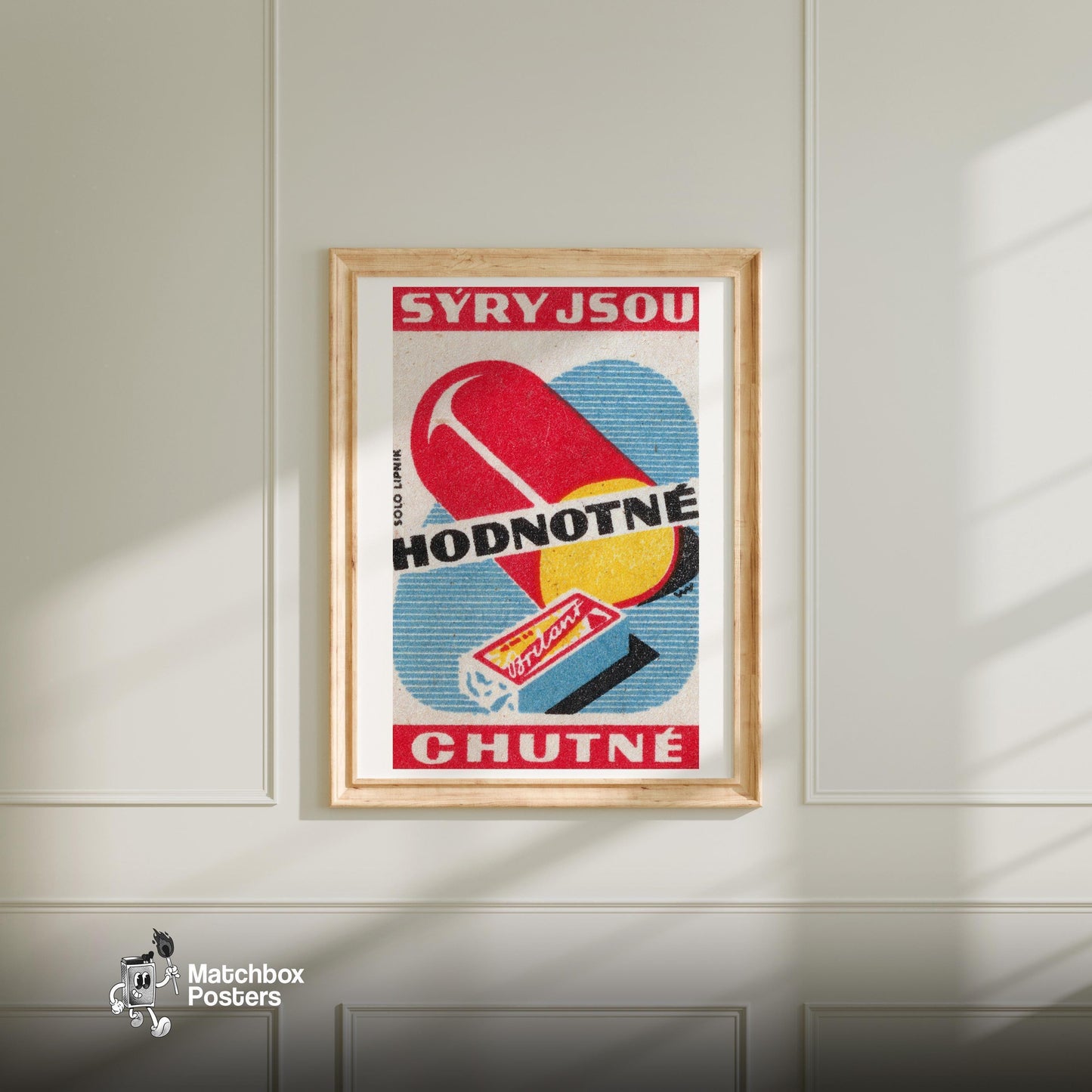 Cheese - vintage matchbox label print - bedroom mockup