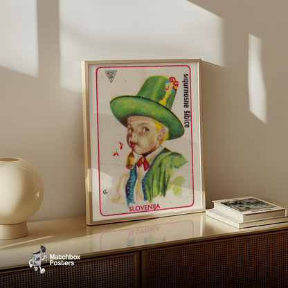 Slovenian Boy - vintage matchbox label print - size comparison