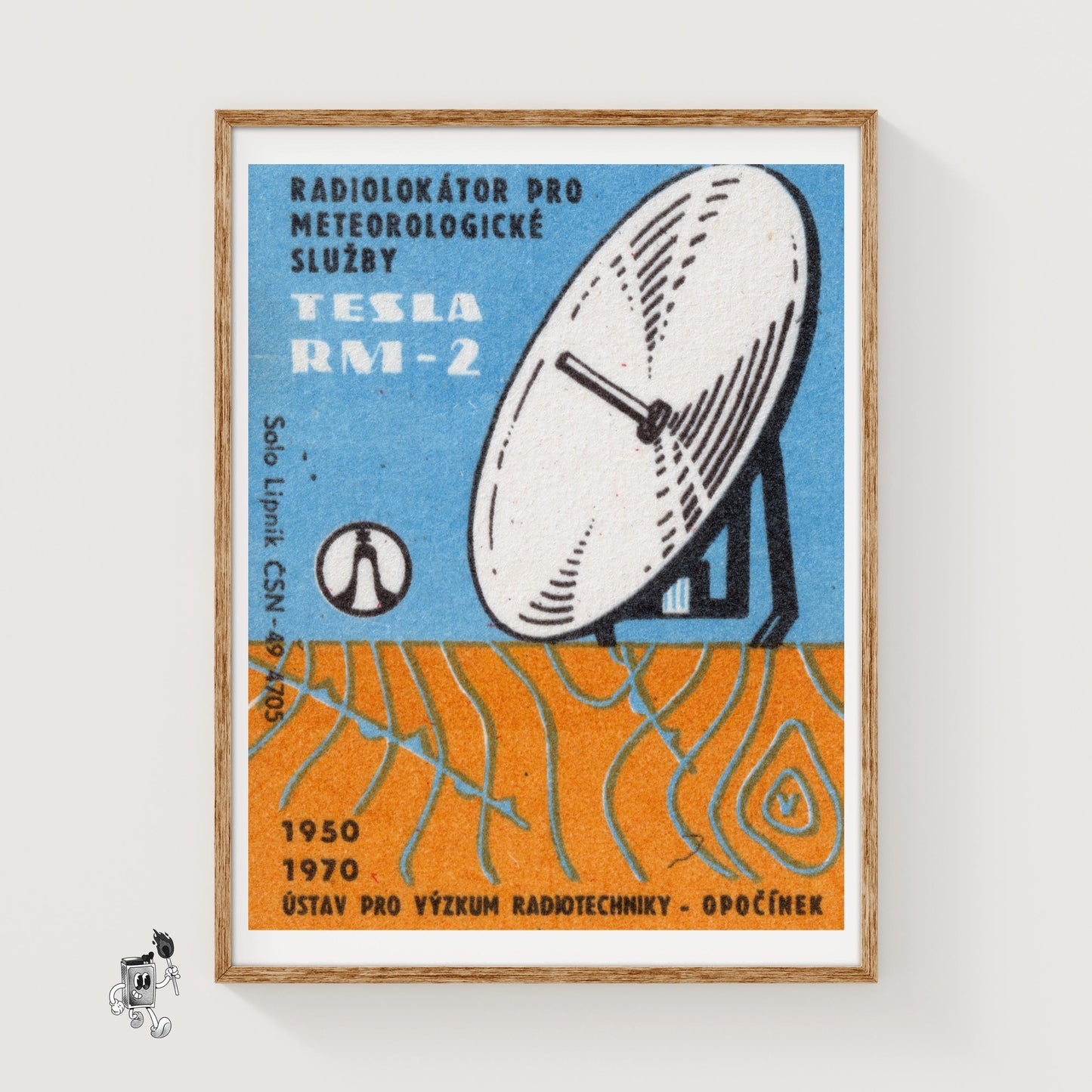 Illustration Of A Satellite Dish - vintage matchbox label print