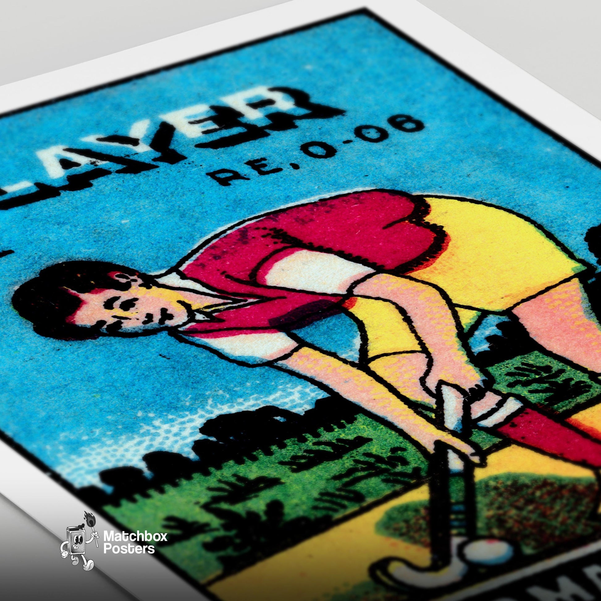 Field Hockey Player - vintage matchbox label print - close-up detail
