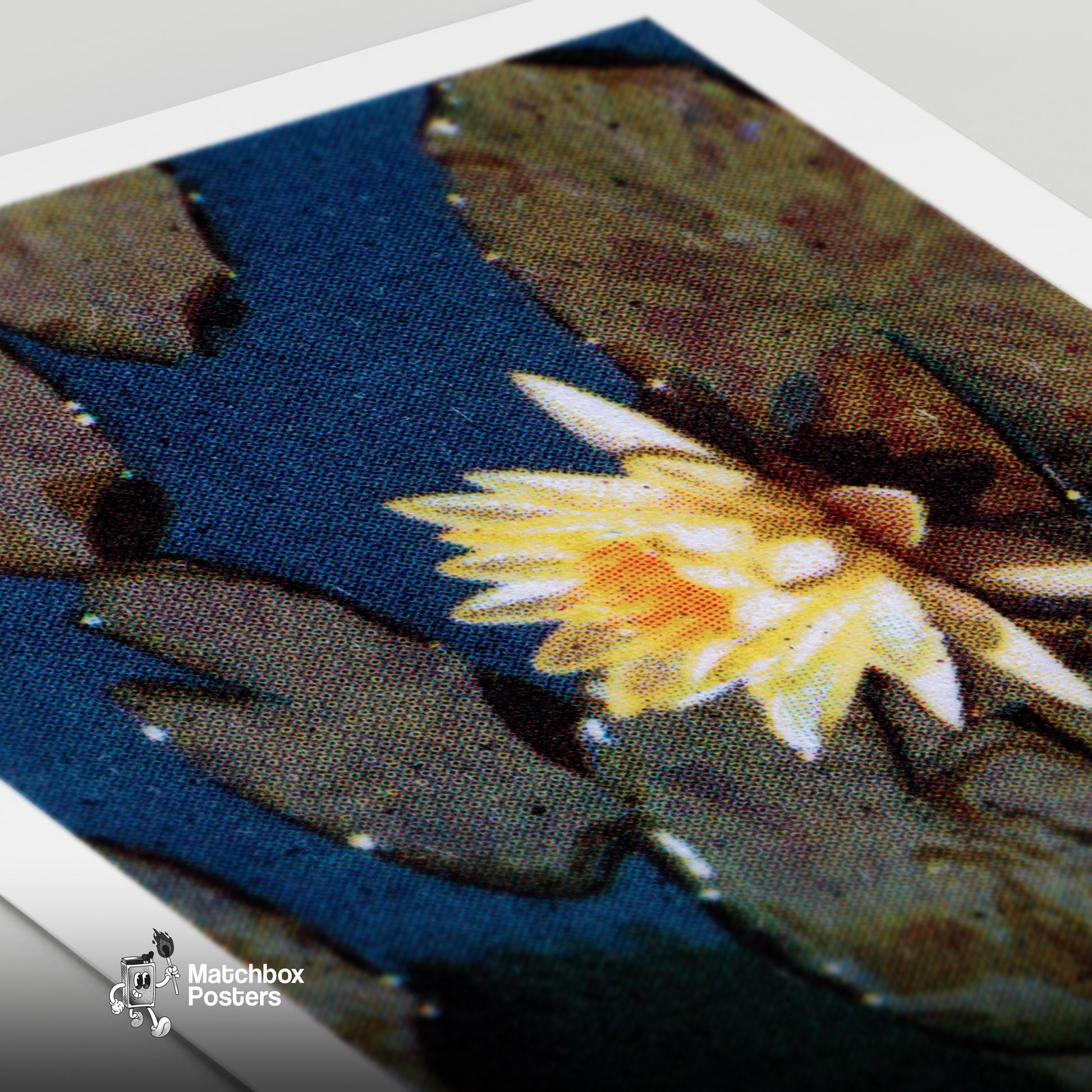 Yellow Water Lily - vintage matchbox label print - close-up detail