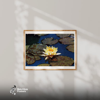 Yellow Water Lily - vintage matchbox label print - bedroom mockup