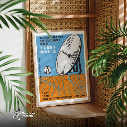 Illustration Of A Satellite Dish - vintage matchbox label print - office wall