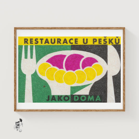 Plate with Food - vintage matchbox label print