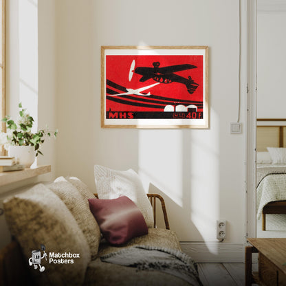Stunt Pilot - vintage matchbox label print - living room mockup
