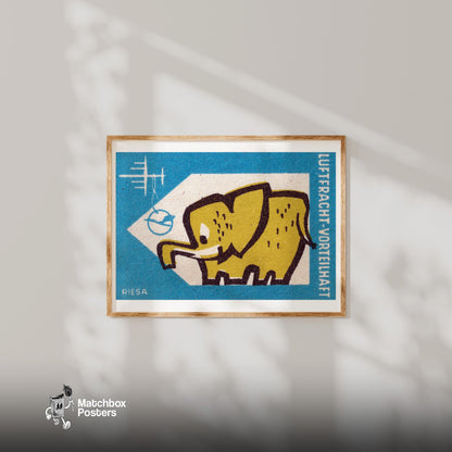 Yellow Elephant - vintage matchbox label print - bedroom mockup