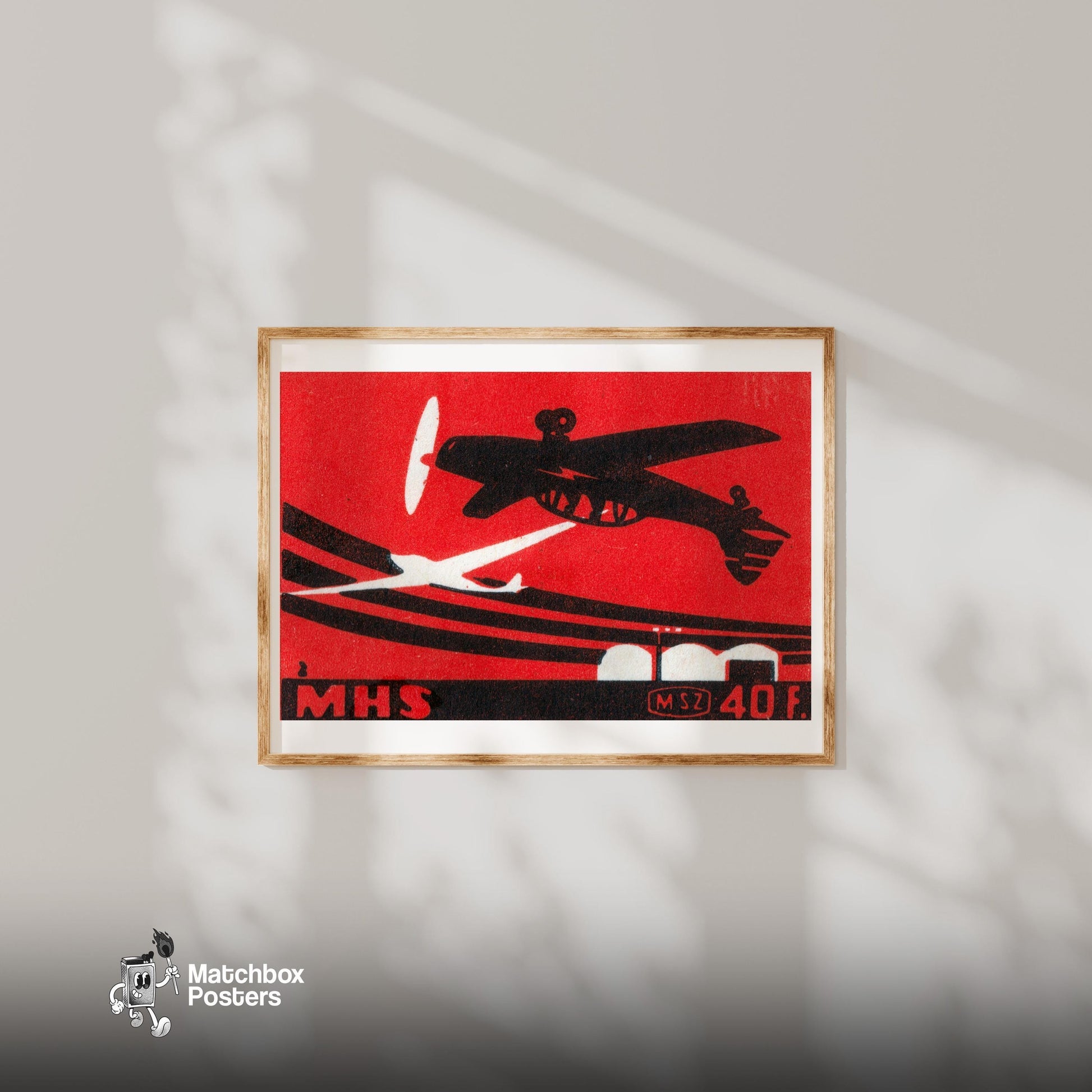 Stunt Pilot - vintage matchbox label print - bedroom mockup