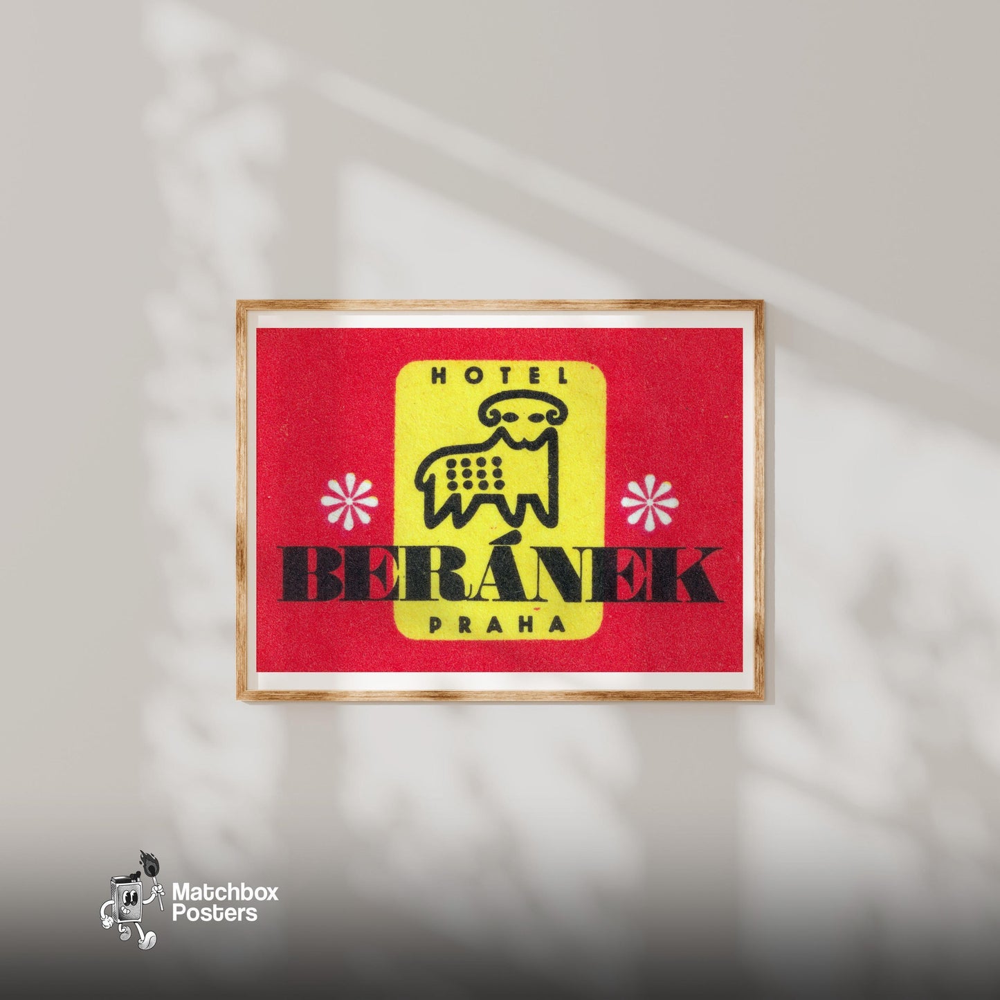 Yellow Sheep - vintage matchbox label print - living room mockup