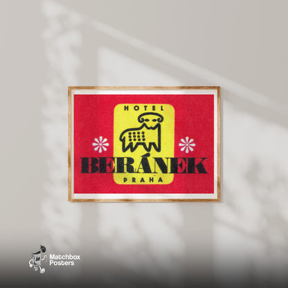 Yellow Sheep - vintage matchbox label print - living room mockup