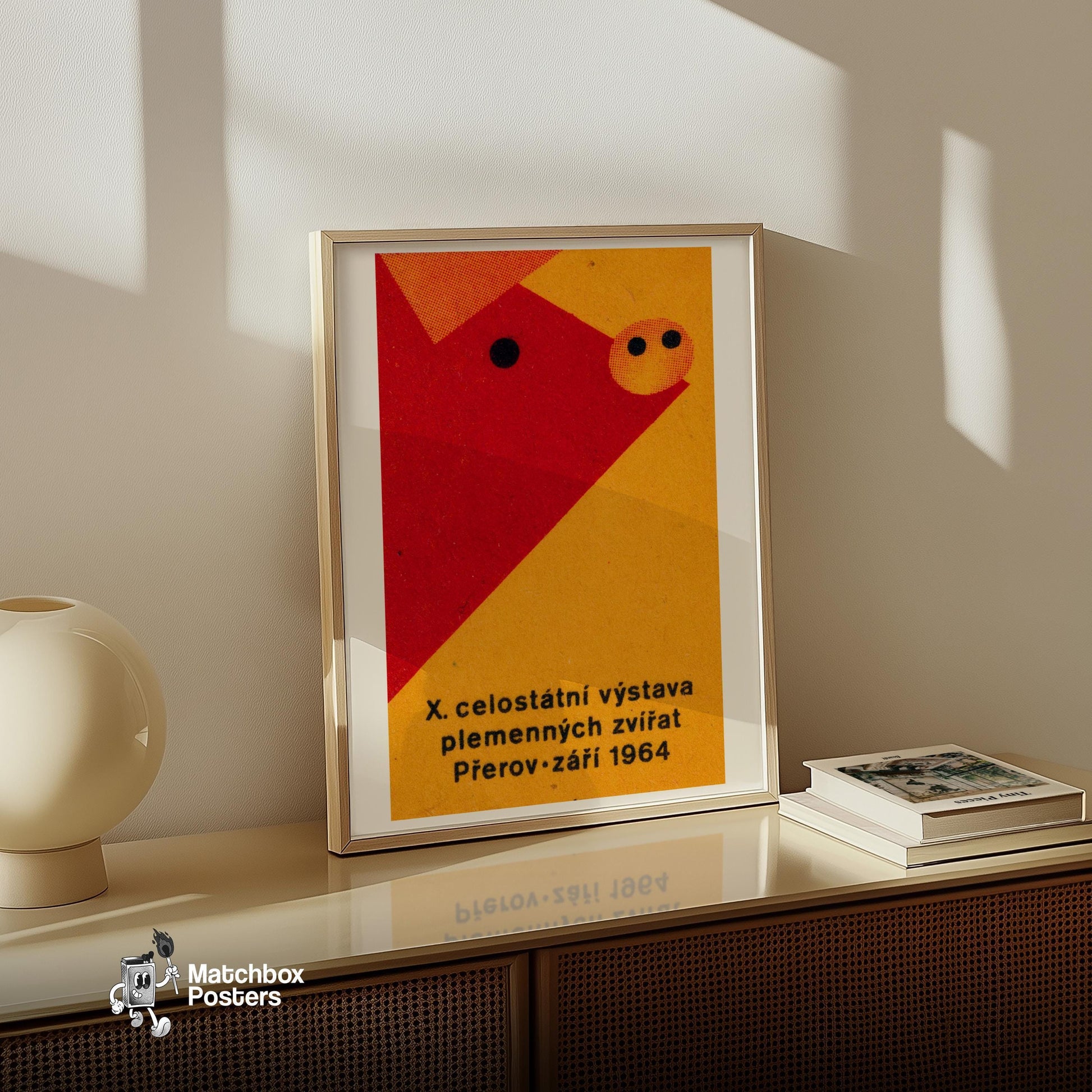 Geometric Pig - vintage matchbox label print - size comparison
