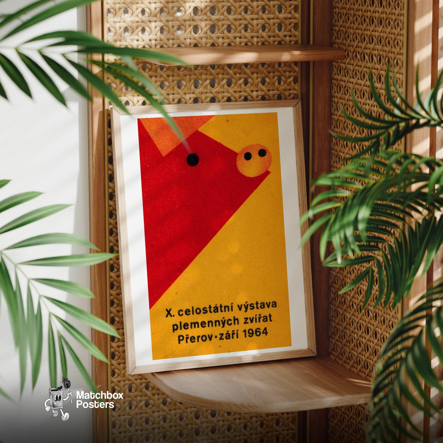 Geometric Pig - vintage matchbox label print - office wall