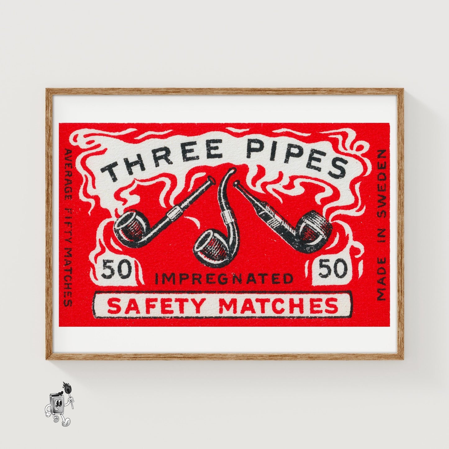 Three Pipes - vintage matchbox label print