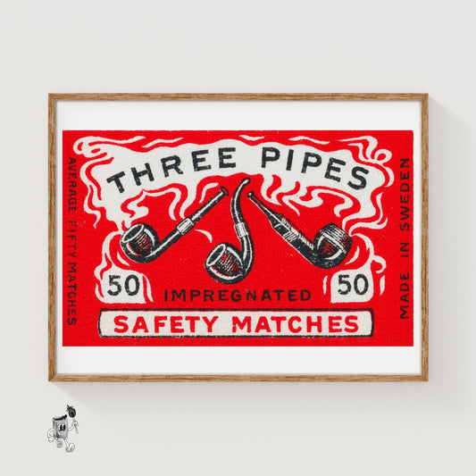 Three Pipes - vintage matchbox label print
