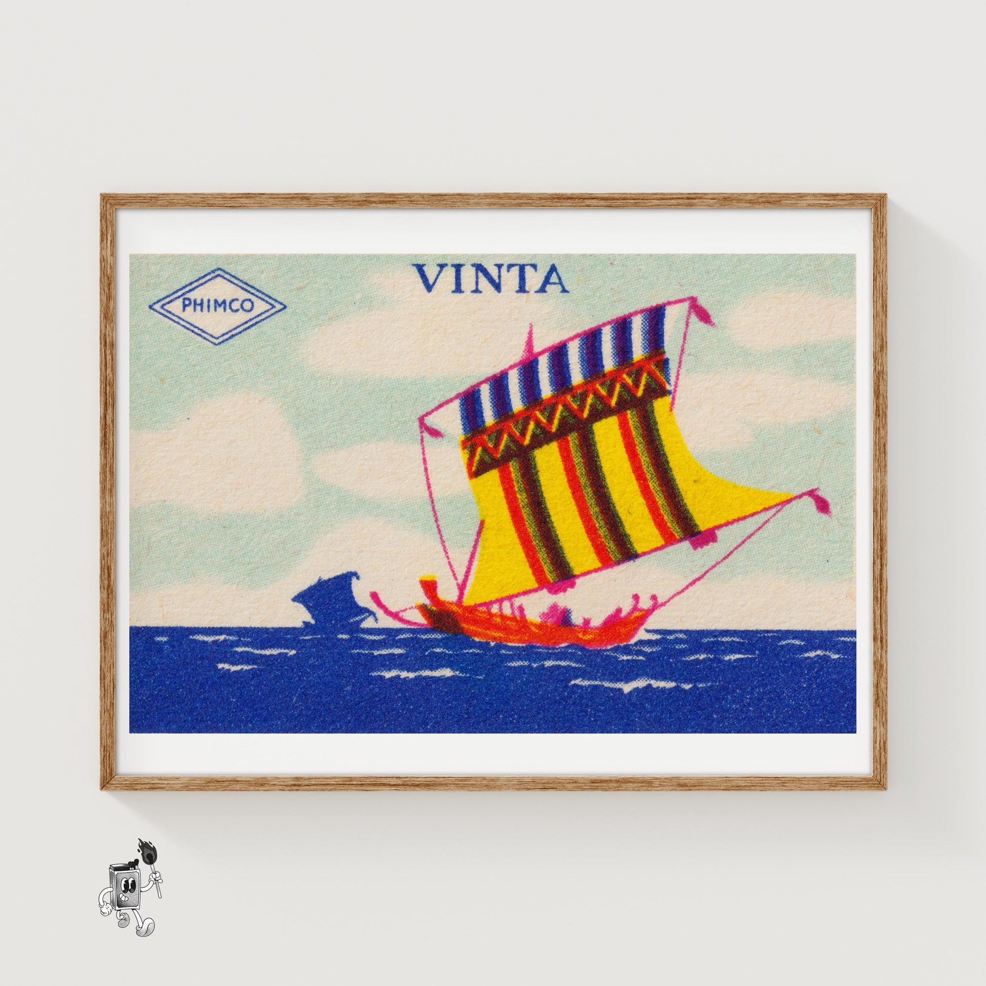 Colorful Sailboat - vintage matchbox label print