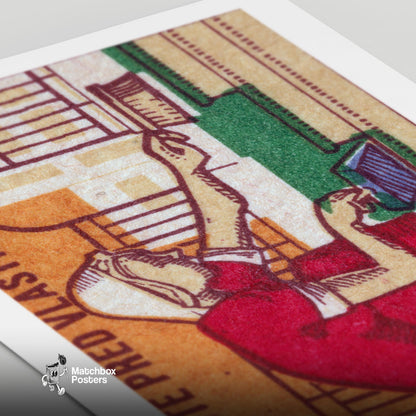 Clean Your Doorstep - vintage matchbox label print - close-up detail