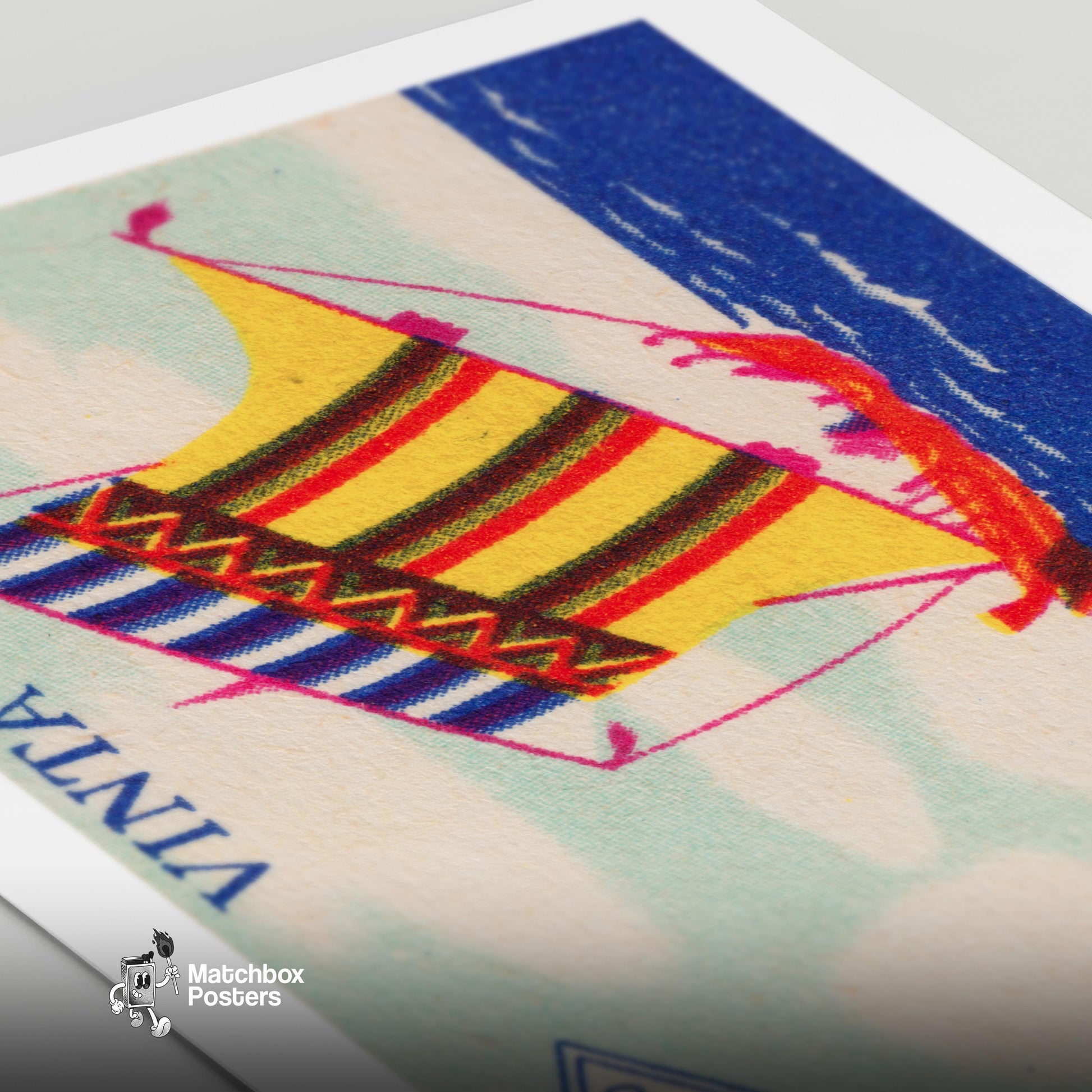 Colorful Sailboat - vintage matchbox label print - close-up detail