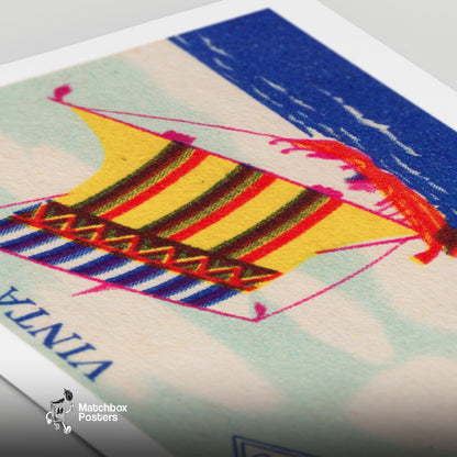 Colorful Sailboat - vintage matchbox label print - close-up detail