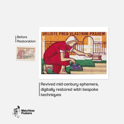Clean Your Doorstep - vintage matchbox label print - framed wall art preview