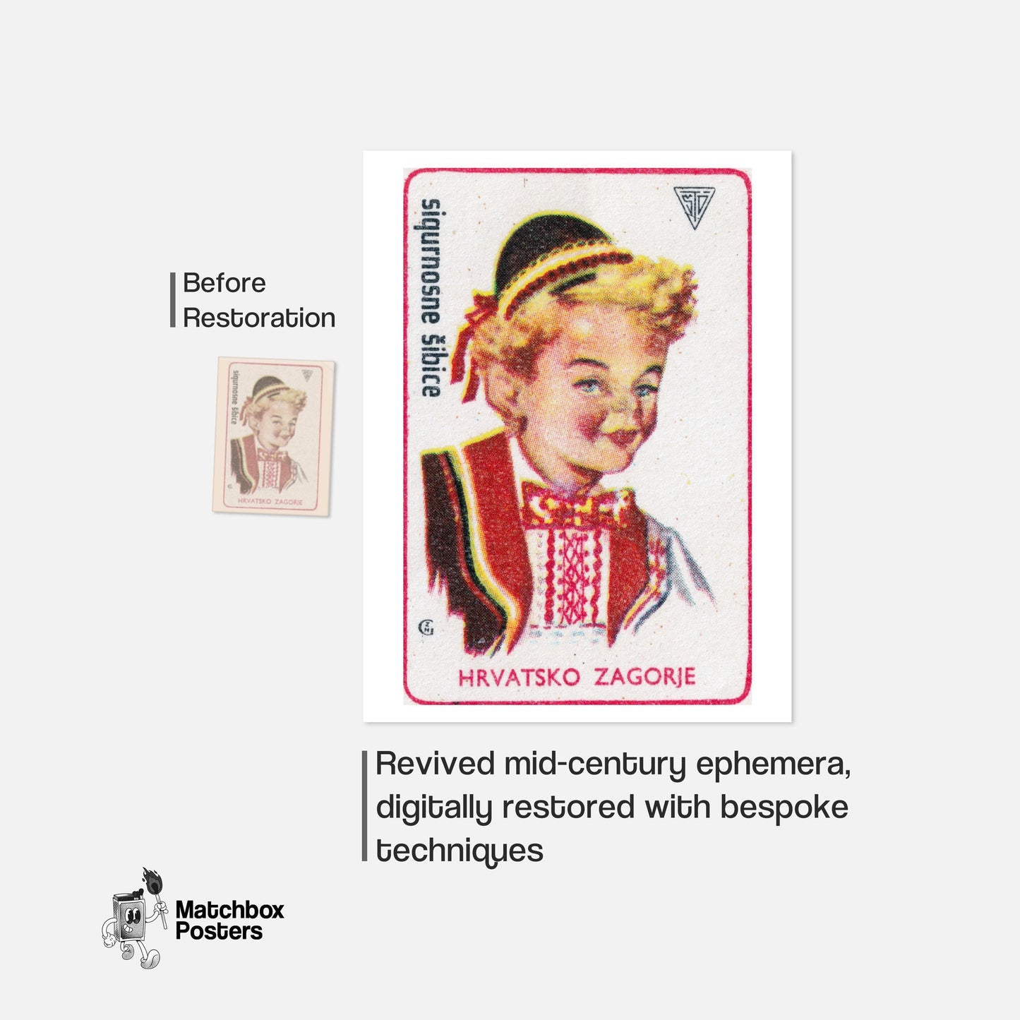 Croatian Boy - vintage matchbox label print - framed wall art preview