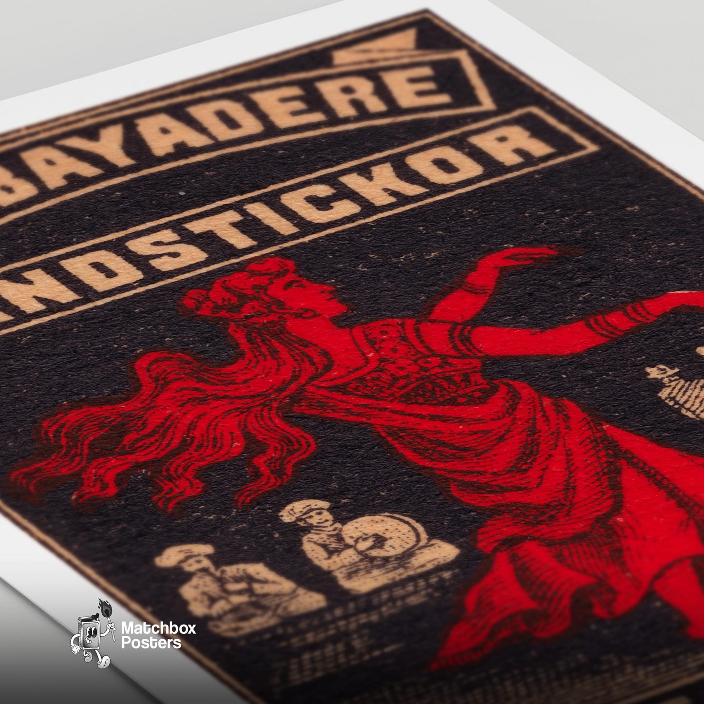 Red-Clad Dancer - vintage matchbox label print - close-up detail