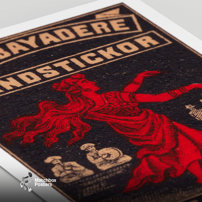 Red-Clad Dancer - vintage matchbox label print - close-up detail