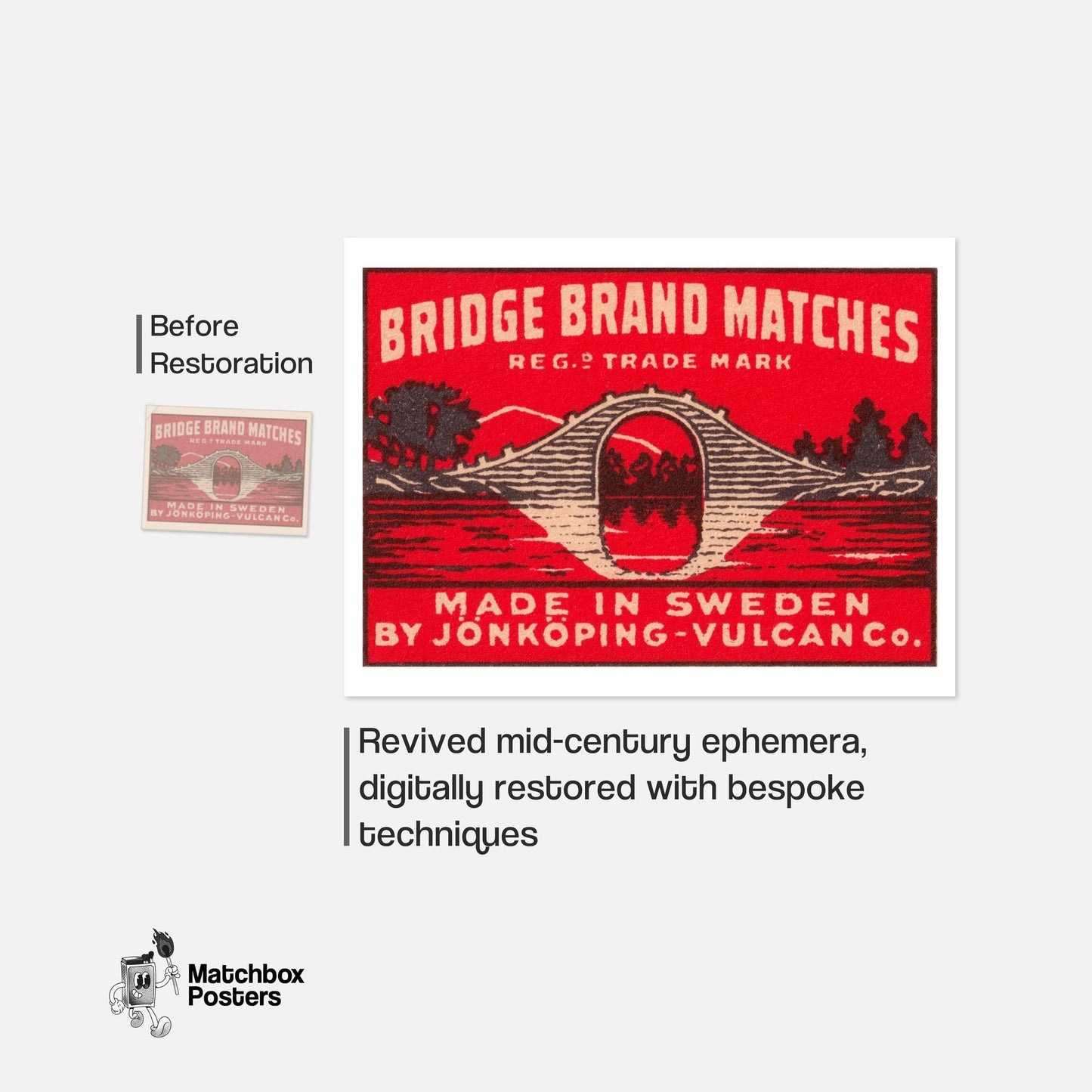 Arched Bridge - vintage matchbox label print - framed wall art preview