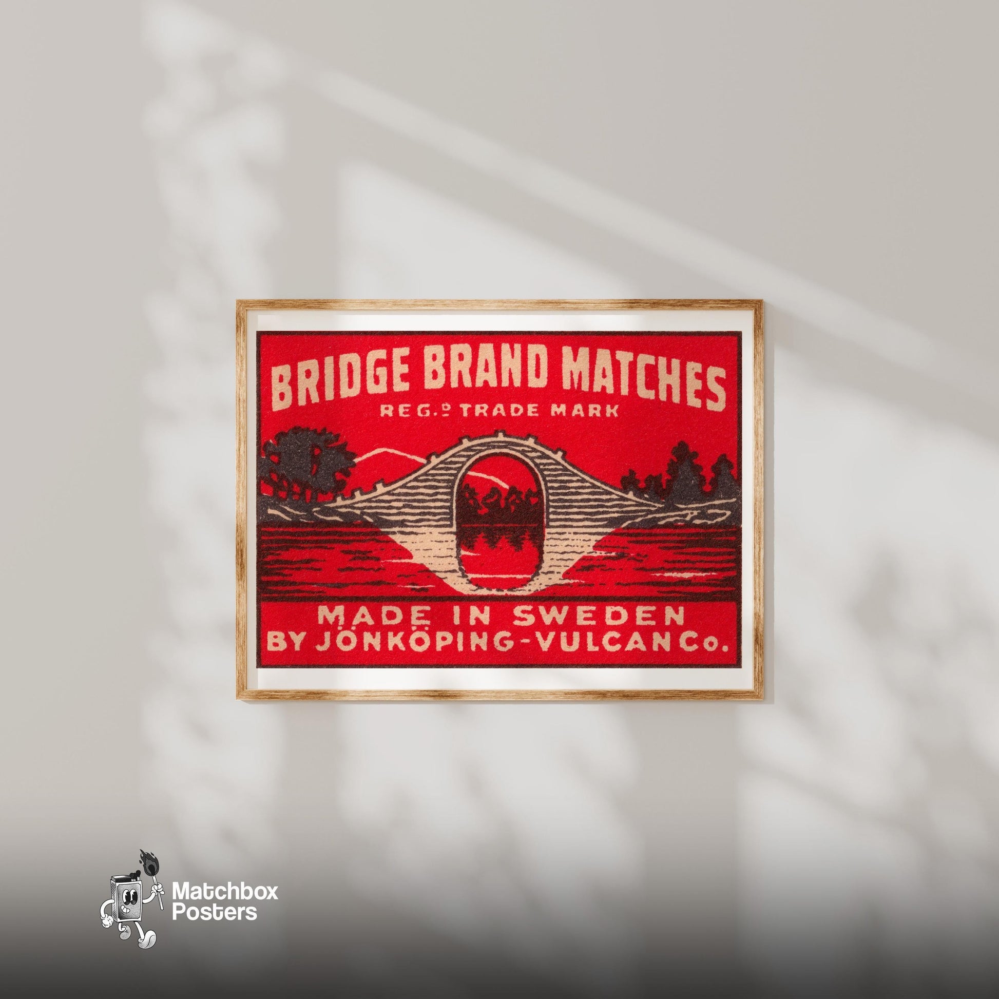 Arched Bridge - vintage matchbox label print - bedroom mockup