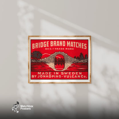 Arched Bridge - vintage matchbox label print - bedroom mockup