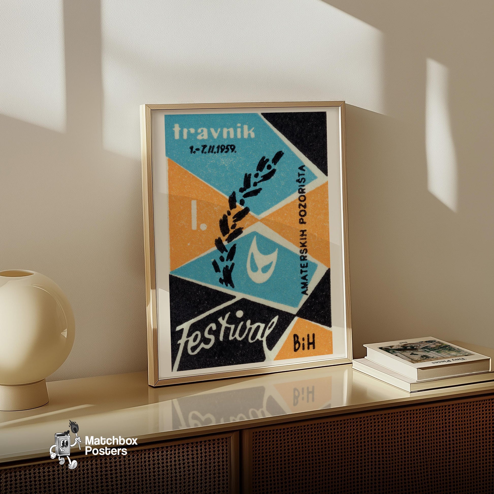 Theatre Festival - vintage matchbox label print - size comparison