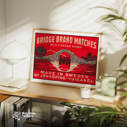 Arched Bridge - vintage matchbox label print - office wall