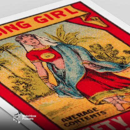 Dancing Girl - vintage matchbox label print - close-up detail