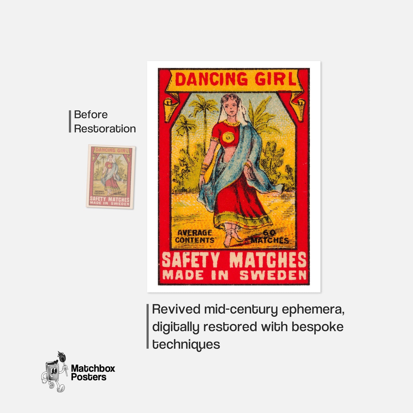 Dancing Girl - vintage matchbox label print - framed wall art preview