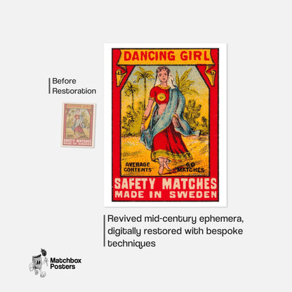 Dancing Girl - vintage matchbox label print - framed wall art preview