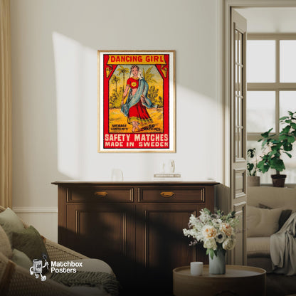 Dancing Girl - vintage matchbox label print - living room mockup