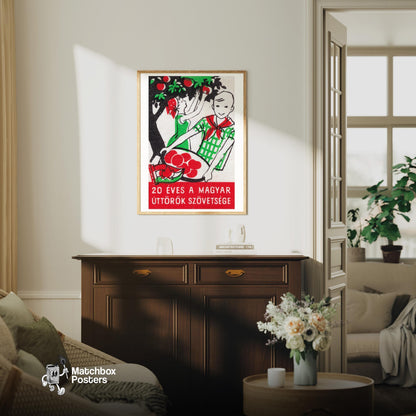 Picking Apples - vintage matchbox label print - living room mockup