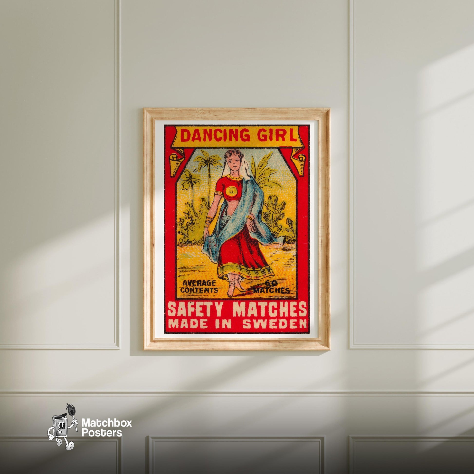 Dancing Girl - vintage matchbox label print - bedroom mockup