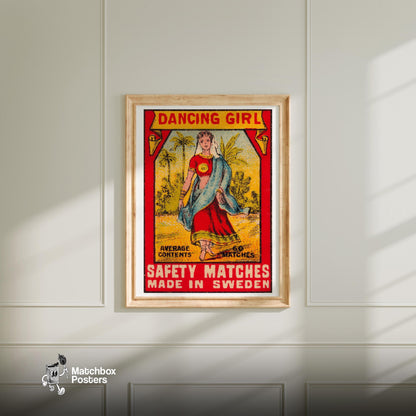 Dancing Girl - vintage matchbox label print - bedroom mockup