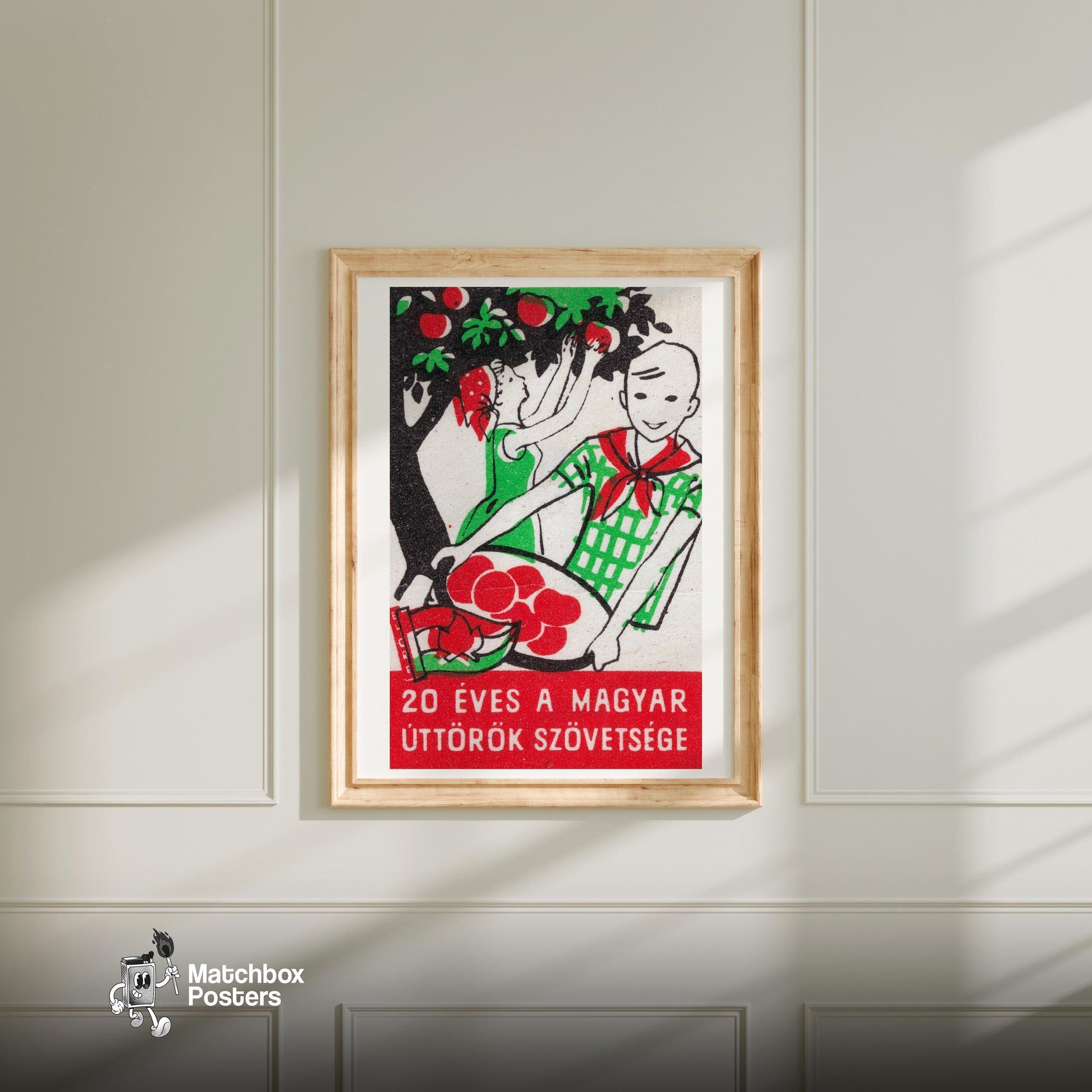 Picking Apples - vintage matchbox label print - bedroom mockup