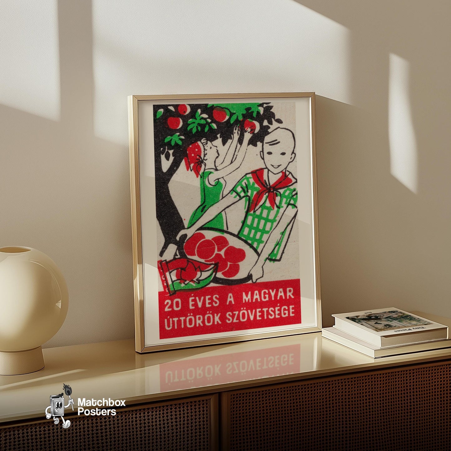 Picking Apples - vintage matchbox label print - size comparison