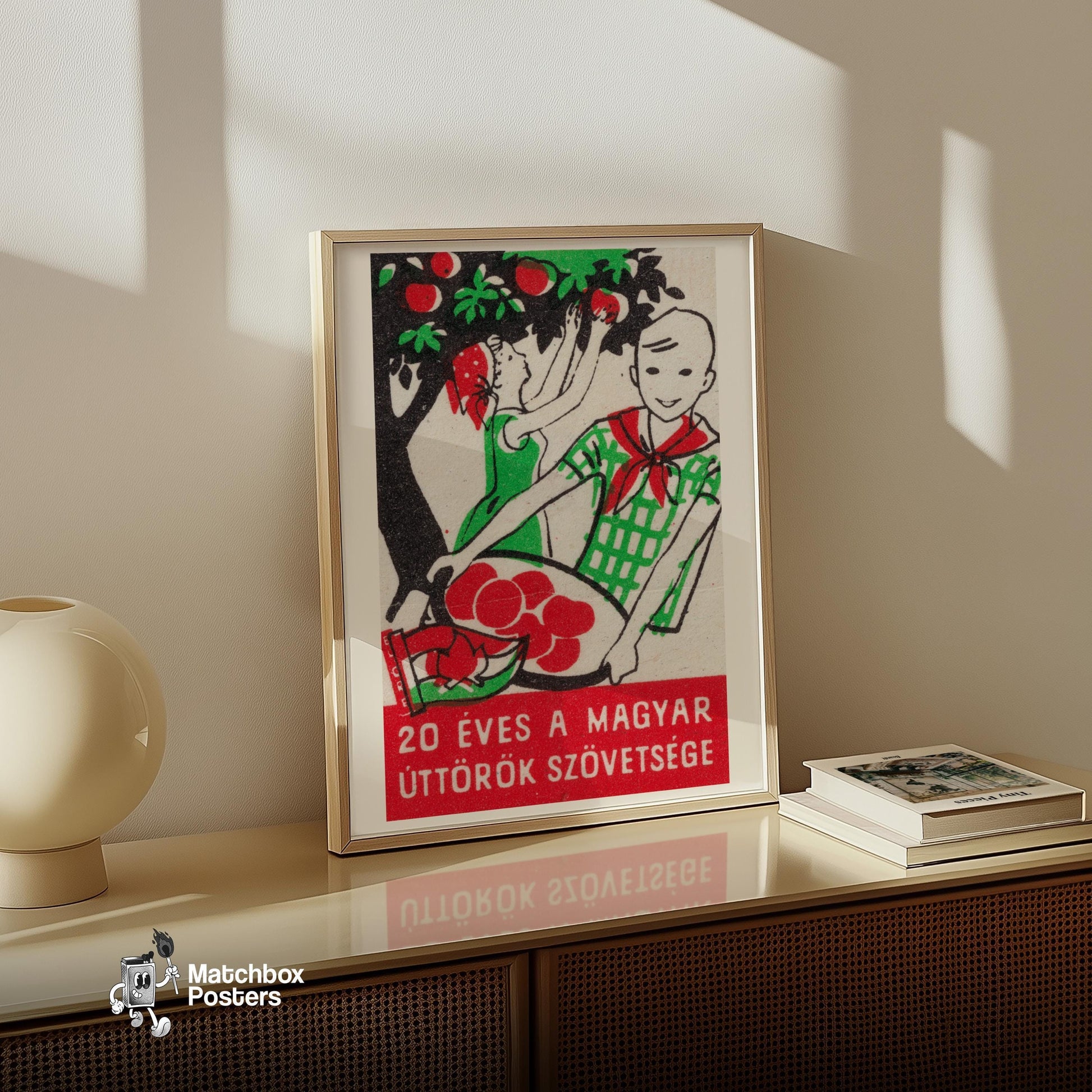 Picking Apples - vintage matchbox label print - size comparison