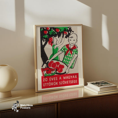Picking Apples - vintage matchbox label print - size comparison