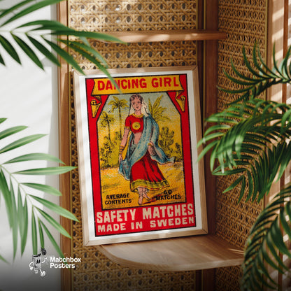 Dancing Girl - vintage matchbox label print - office wall