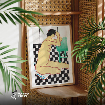 Seated Woman - vintage matchbox label print - office wall