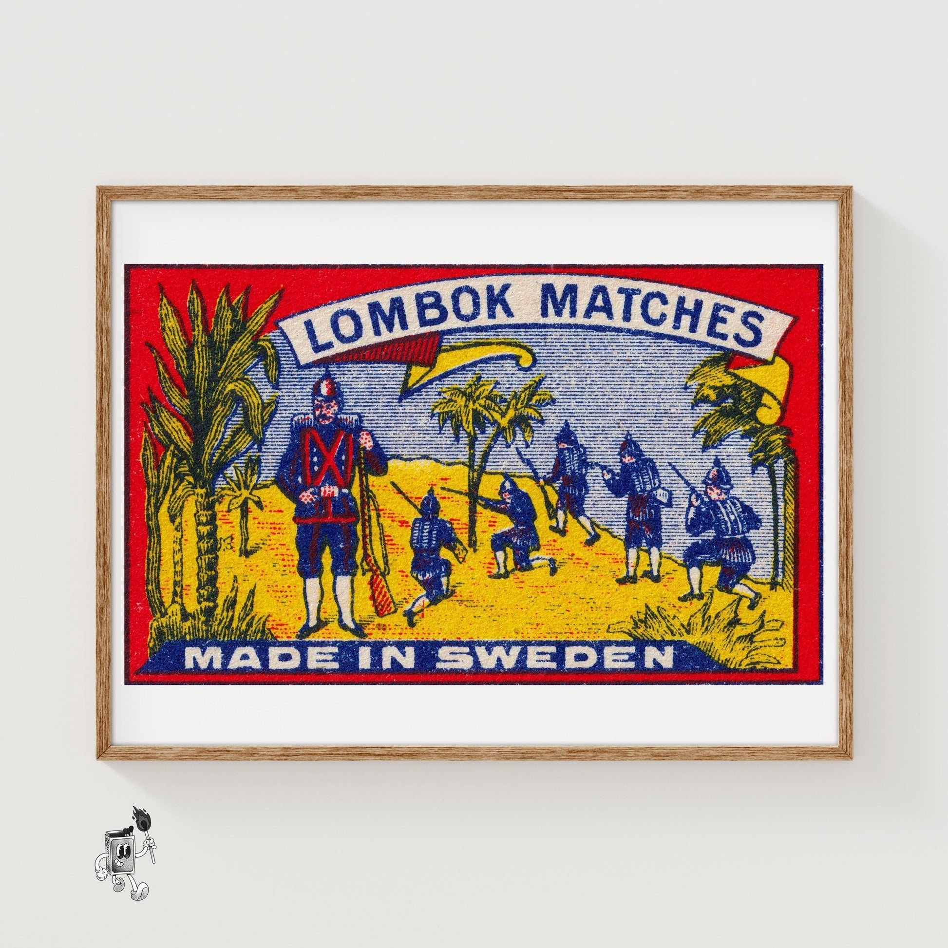 Soldiers in Tropical Setting - vintage matchbox label print