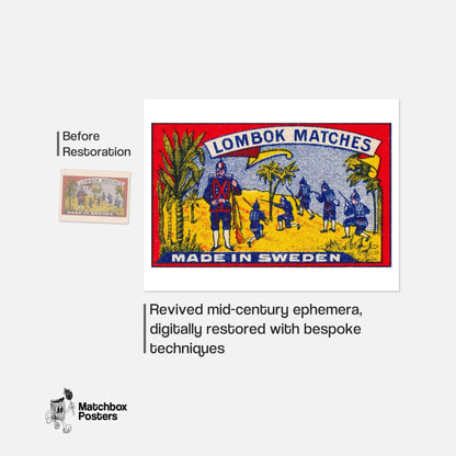 Soldiers in Tropical Setting - vintage matchbox label print - framed wall art preview