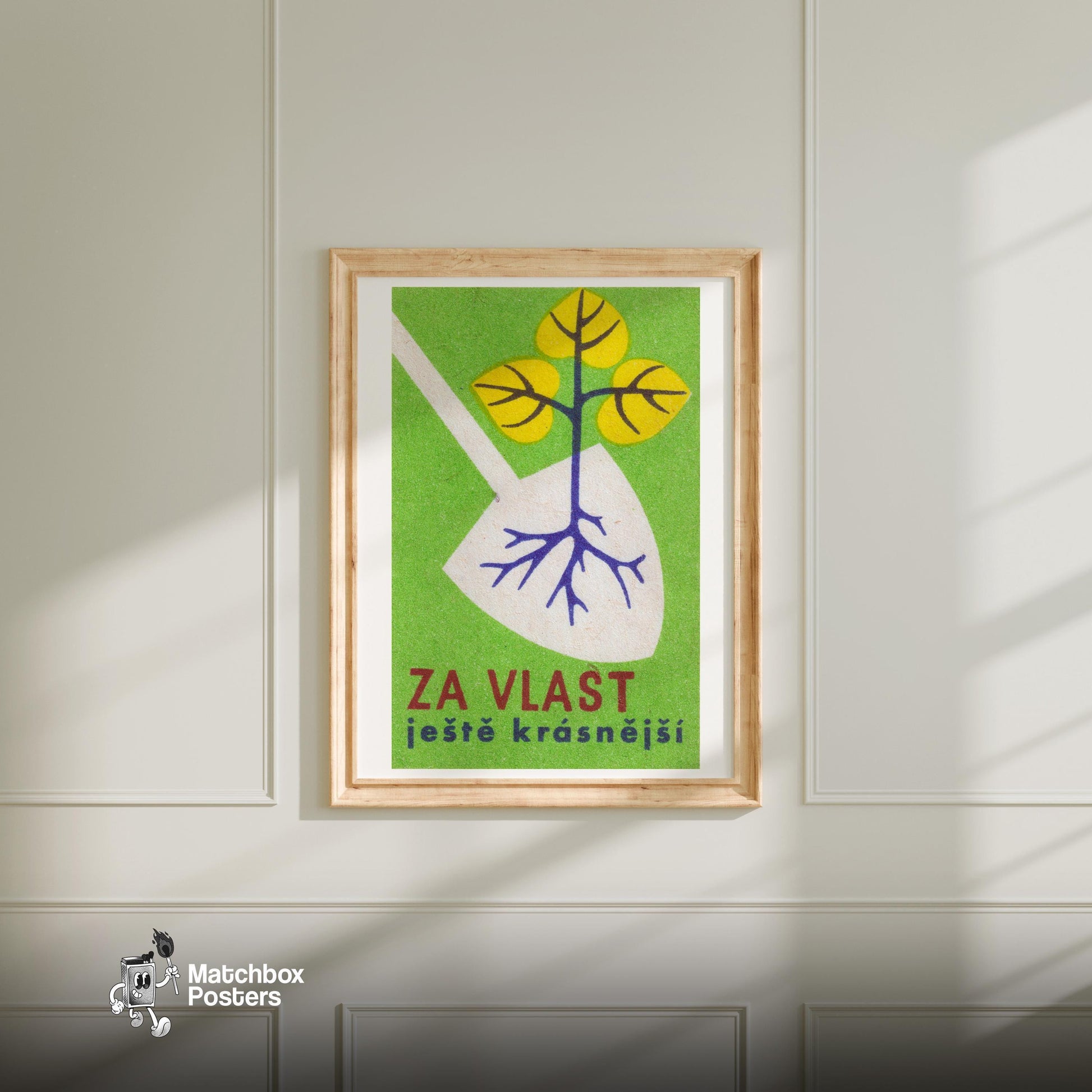 Tree Saplings - vintage matchbox label print - bedroom mockup
