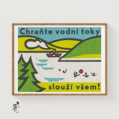 Protect Waterways for Everyone! - vintage matchbox label print