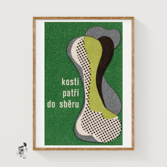 Bones Belong in the Museum - vintage matchbox label print